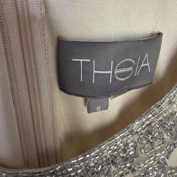 Theia Silver Patterned Cream Maxi Dress - Picture 3 of 6